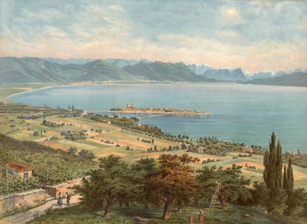 Lake Constance near Lindau, Bavaria, Germany, authentic reproduction of a school mural, historical,