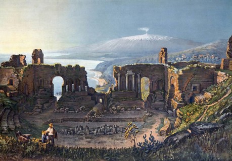 Taormina, Teatro Antico di Taormina, an ancient Greco-Roman theatre, in the background of Mount