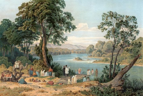 People on the Jordan River, baptism of adults in the river, Middle East, Israel, authentic