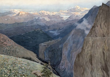 Landscape in the Caucasus, high mountains in Eurasia between the Black and Caspian Seas, authentic