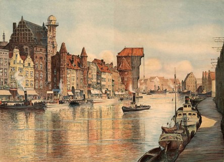 LangebrÃ¼cke, am Kranen, Danzig, Gdansk, today Poland, authentic reproduction of a school mural,