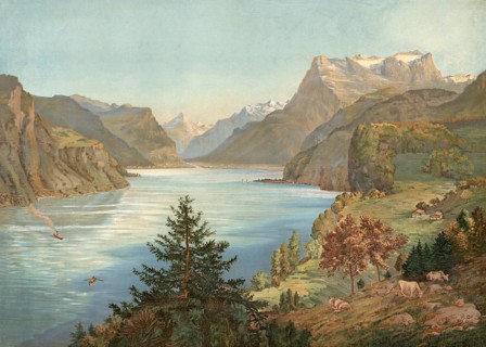 Lake Lucerne, Switzerland, authentic reproduction of a school mural, historic, around 1900, a