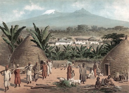 Landscape near Moshi on Kilimanjaro, ivory trade, elephant tusks, German East Africa, Tanzania,
