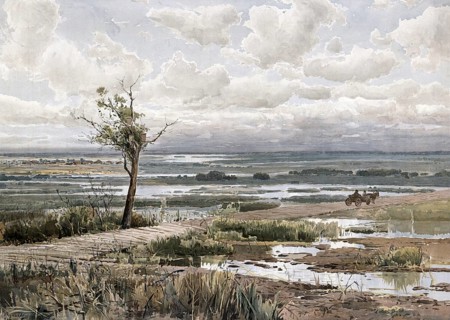 Landscape in Polesia, also Polessia or Podlesia, a historical landscape in Poland, Belarus, Ukraine