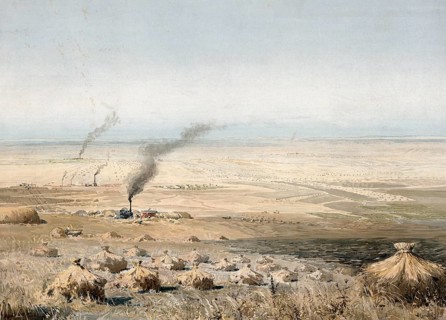 Steppe country in Russia, Siberia, authentic reproduction of a school mural, historical, around