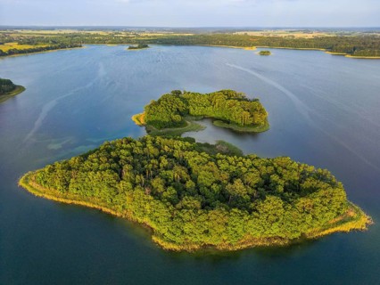 Aerial view, drone photo: Steinwerder and Bollenwerder islands, Carwitzer See, Carwitz, Feldberger