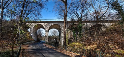 Historic stone railway viaduct in Lauf, built in 1876, Lauf an der Pegnitz, Middle Franconia,