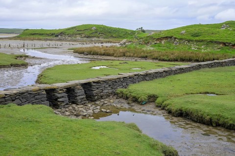 Stone slab bridge a clapper bridge, Maghera, Inishkeel, County Donegal, Ireland