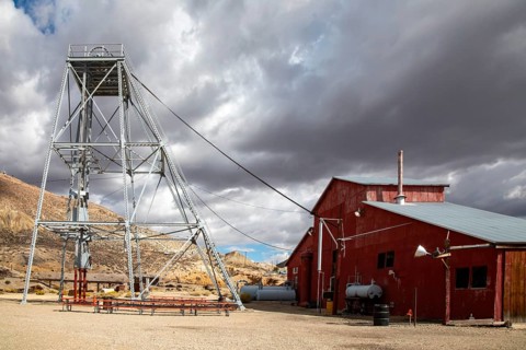 Tonopah, Nevada - The Mizpah Mine hoist house and headframe at theTonopah Historic Mining Park.