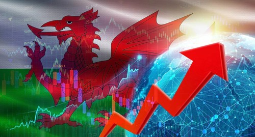 Global financial growth with Welsh flag. Financial growth with Wales flag on economic background