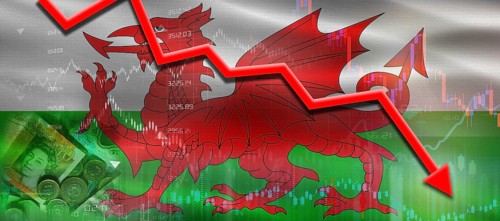 Wales Financial Crisis on Economic Graph. Financial Fall Welsh on Economy Market