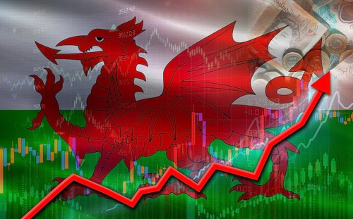 Wales economic growth on financial graph. Welsh financial growth on market graph