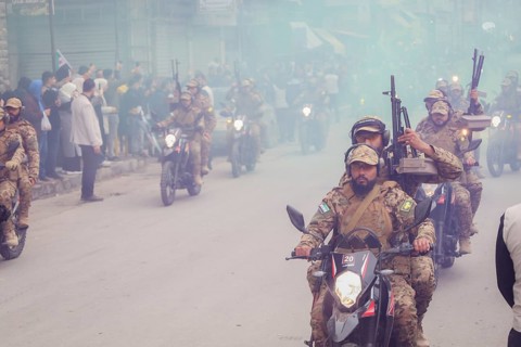 Aleppo, Syria â€“ December 08, 2025: The Syrian Army and Public Security forces hold a military