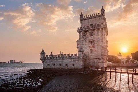 Belem Tower or Tower of St Vincent - famous tourist landmark of Lisboa and tourism attraction - on