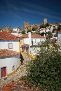 Charming town of Obidos with its medieval castle, ancient city walls, and picturesque rooftops.