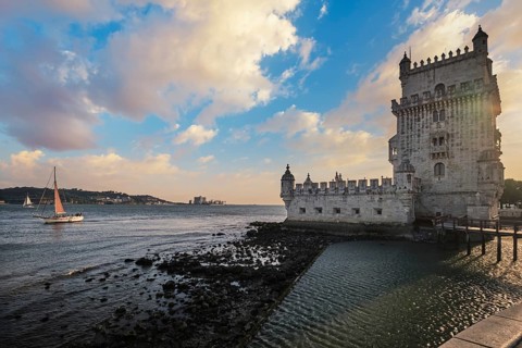 Belem Tower or Tower of St Vincent - famous tourist landmark of Lisboa and tourism attraction - on