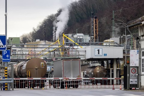 Plant view of the company Solvay Fluor GmbH. The Bad Wimpfen plant of the Belgian chemical company