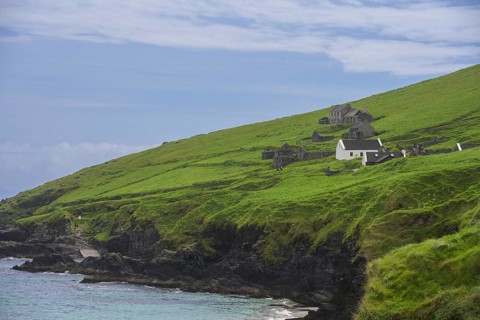 Renovated house and ruins, Great Blasket Island, Dunquin, Kerry, Ireland