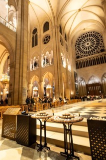 Notre dame cathedral interior in paris, france, displaying intricate gothic architecture, vaulted