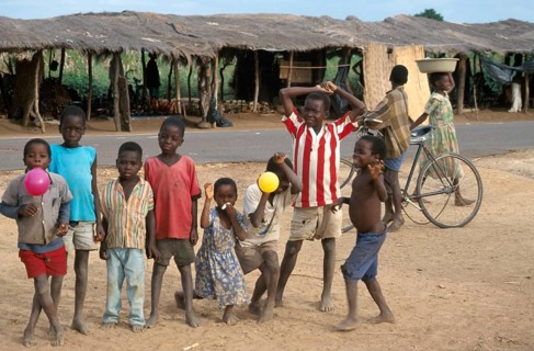 People, children on a street market, Salima, Malawi, Africa, June 2000, vintage, retro, old,