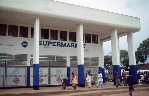 Supermarket in the city center of Mzuzu Town, Malawi, Africa, June 2000, vintage, retro, old,