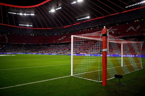 Total overview of goal grandstand empty Champions League, Allianz Arena, Munich, Bayern, Germany