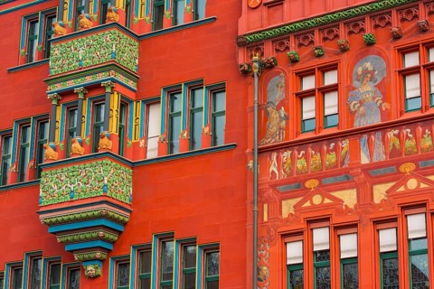 Exterior view of Red Town Hall, Market Square, Basel