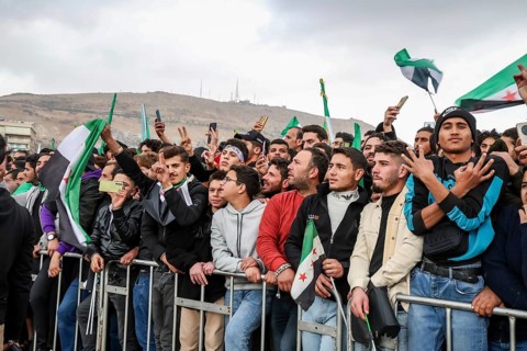 Damascus, Syria â€“ December 08, 2025: Thousands of Syrians gather in the iconic Umayyad Square in