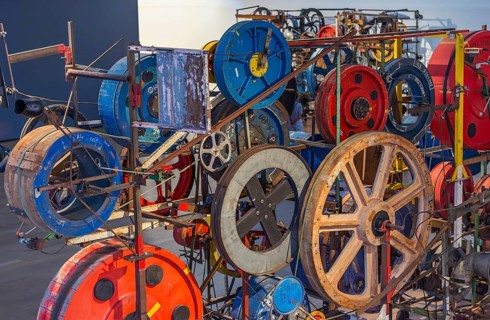 Historical technology installation in the Tinguely Museum, Basel