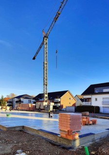 Construction site with finished cast foundation for an apartment building, Lippstadt, North