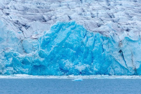 Lilliehöökbreen glacier in summer debouching into Lilliehöök Fjord, Lilliehöökfjorden, branch of
