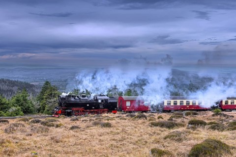 1950s steam train 99236 Neubaulokomotive / Neubaulok riding the Brocken Narrow Gauge railway line