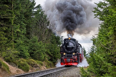 1950s steam train 99247 Neubaulokomotive / Neubaulok riding the Brocken Narrow Gauge railway line