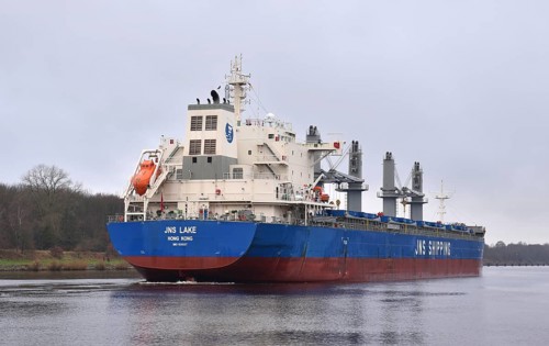 Freighter JNS LAKE in the Kiel Canal, NOK, Kiel Canal, Kiel Canal, Schleswig-Holstein, Germany