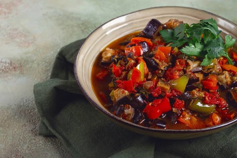 Ajapsandali, cold appetizer, vegetable stew, stewed vegetables, Caucasian cuisine