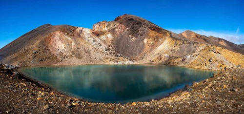 One of the Emerald Lakes and Red Crater, Panorama, Tongariro alpine crossing, Tongariro National