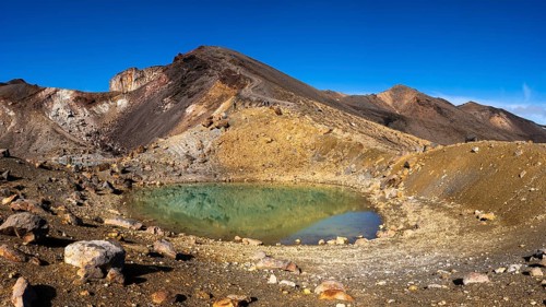 One of the Emerald Lakes and Red Crater, Tongariro alpine crossing, Tongariro National Park, North