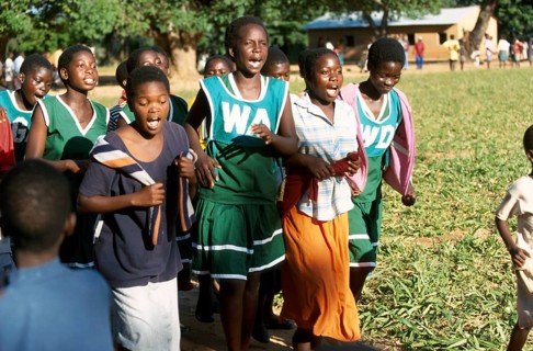 Exuberant woman at a village festival in Kande, Malawi, Africa, July 2000, vintage, retro, old,