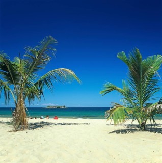 Palm beach near Kande on Lake Malawi, Malawi, Africa, July 2000, vintage, retro, old, historic