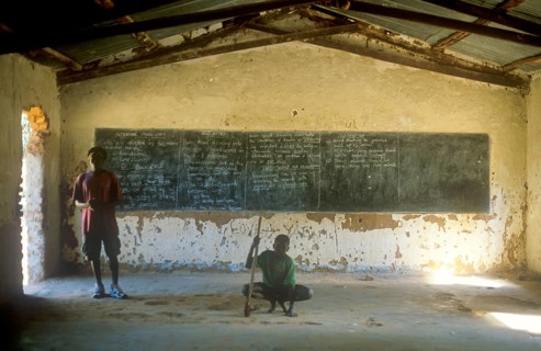 School in a village near Kande on Lake Malawi, Malawi, Africa, July 2000, vintage, retro, old,