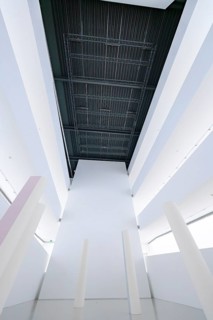 Modern architecture with minimalistic columns and white walls in geometric design, Open Horizons
