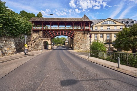 City fortification, historic city wall Heidenmauer, historicizing city gate Römertor, barrier