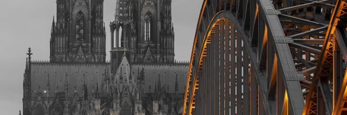 Abendstimmung am Kölner Dom, HohenzollernbrÃ¼cke, Cologne, North Rhine-Westphalia, Germany