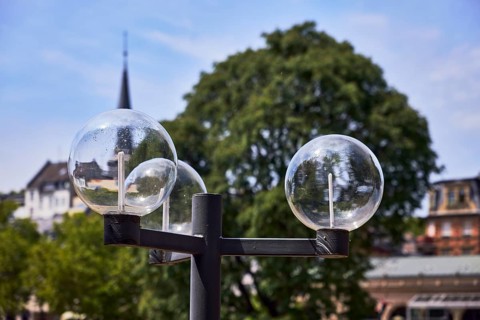 Lantern, church tower, trees, general architecture, depth of focus with blurred background, milky