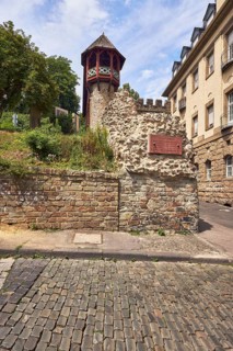 City fortification, historic city wall Heidenmauer, historic building, house, faÃ§ade with windows,