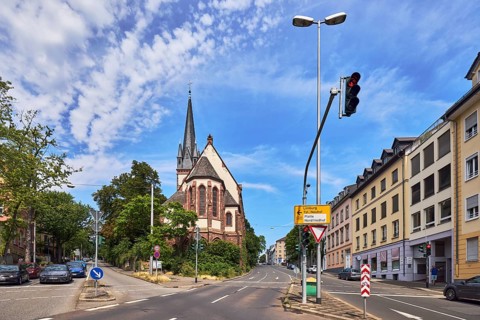 Church Old Catholic Church of Peace, street, lantern, traffic lights, cars, vehicles, general