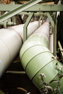 District heating pipeline on the banks of the Wupper, Wuppertal, Germany