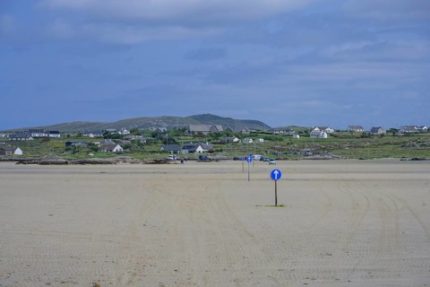 Autoroute sign only passable at low tide, Omey Island, Sillerna, County Galway, Ireland