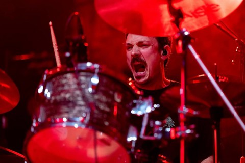 Labros G., drummer from 1000mods, live at Huxleys Neue Welt in Berlin on 03.12.2025