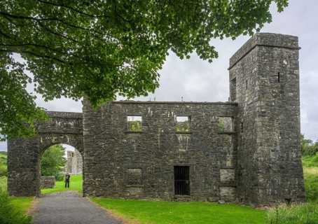 Fore Abbey annex with gate, Fore, County Westmeath, Ireland